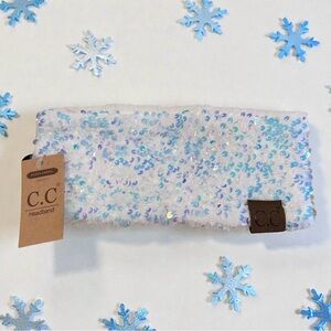 C.C white sequin winter headband NWT